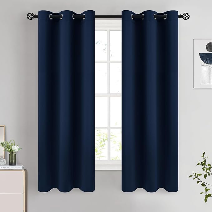 COSVIYA Grommet Room Darkening Navy Blue Curtains 63 inch Long by COSVIYA