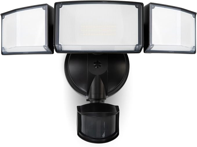 LUTEC 72W 7500LM LED Security Lights Motion Sensor Light Outdoor, 5000K Daylight, IP65 Waterproof, Dusk to Dawn, 3-Head Motion Detected Flood Light for Garage, Yard, Porch(Black)