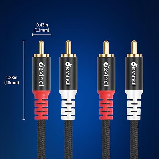 Devinal 16FT RCA Cables, 2RCA to 3RCA Audio Cable, Male Stereo RCA Cord Shielded Braided for Home Theater, HDTV, Amplifiers, Hi-Fi Systems, Car Audio, Speakers