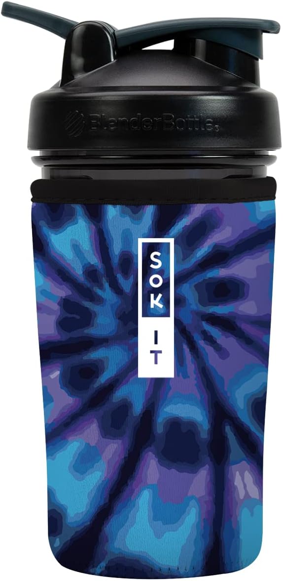 Sok It BotlSok Protein Blender Shaker Bottle Sleeve Insulated Neoprene Cover (Blue Tie Dye, Fits 24oz Blender)