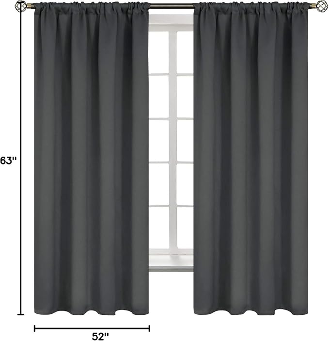 BGment Pocket Bedroom Curtains 63 Inch Long Dark Grey, Room Darkening Thermal - Image 8