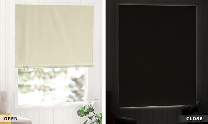 LazBlinds 100% Blackout Roller Shades, Cream | No tools No Drill Cordless Blinds - Image 6