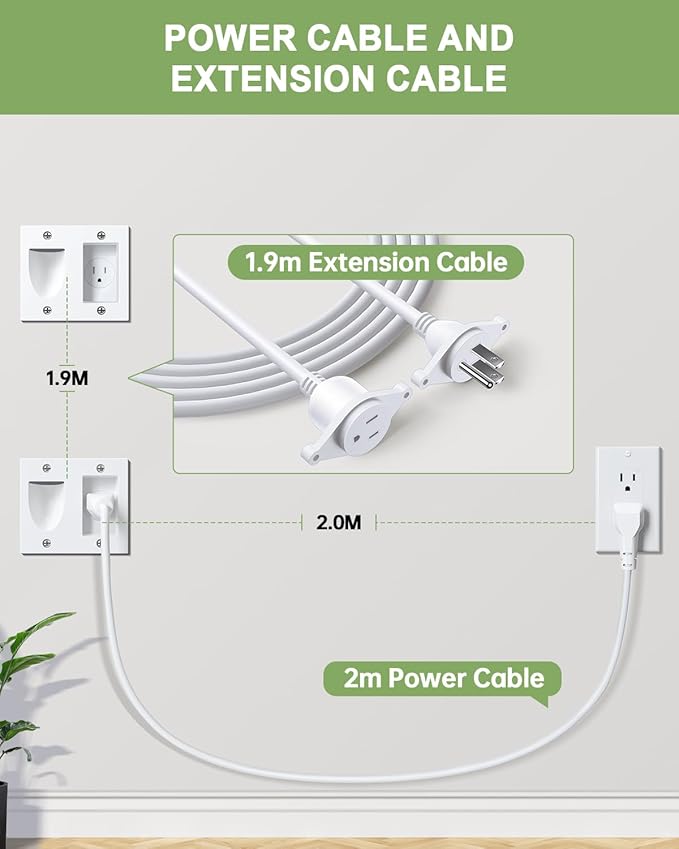 HAPYTHDA in Wall Cable Management Kit,TV Cord Hider for Wall Mounted TV with Triple Outlet,6.5FT Power Cable and 6.2FT Extension Cable,20A TV Wire Hider for Wall