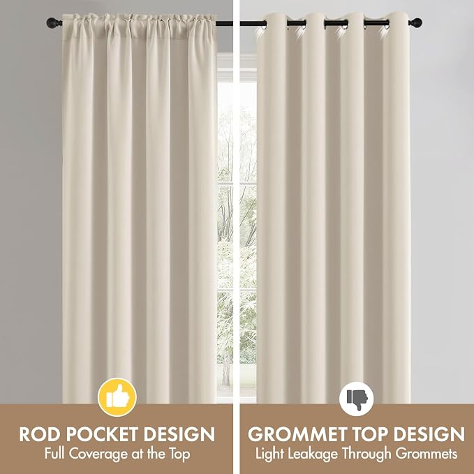 MIULEE Set of 4 Beige White 45 Inch Short Blackout Kitchen Window Curtains | - Image 6