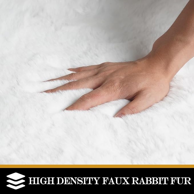 Latepis White Fluffy Rug 2x4 Small Throw Area Accent Rugs Washable Faux Rabbit Fur Shag Rug for Chair Couch Cover Floor Nursery Cute Rugs for Bederoom