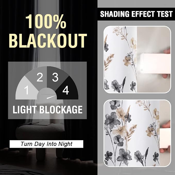 H.VERSAILTEX 100% Blackout Curtains 63 inch Length 2 Panels Set Cattleya Floral - Image 2