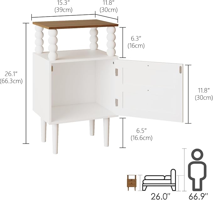 Veegle White Nightstand, Mid-Century Modern Bedside Table - Image 2