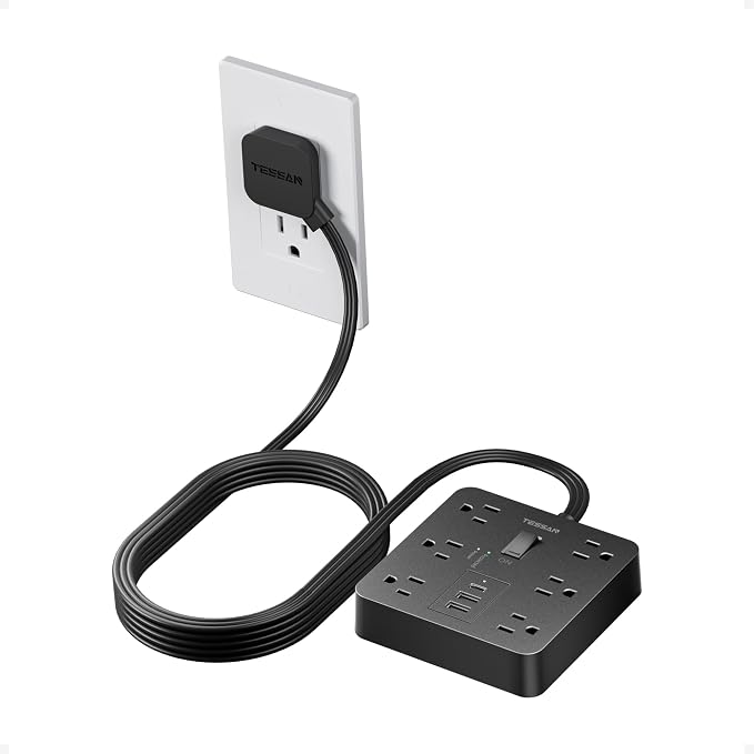 TESSAN 10Ft Black Extension Cord by TESSAN