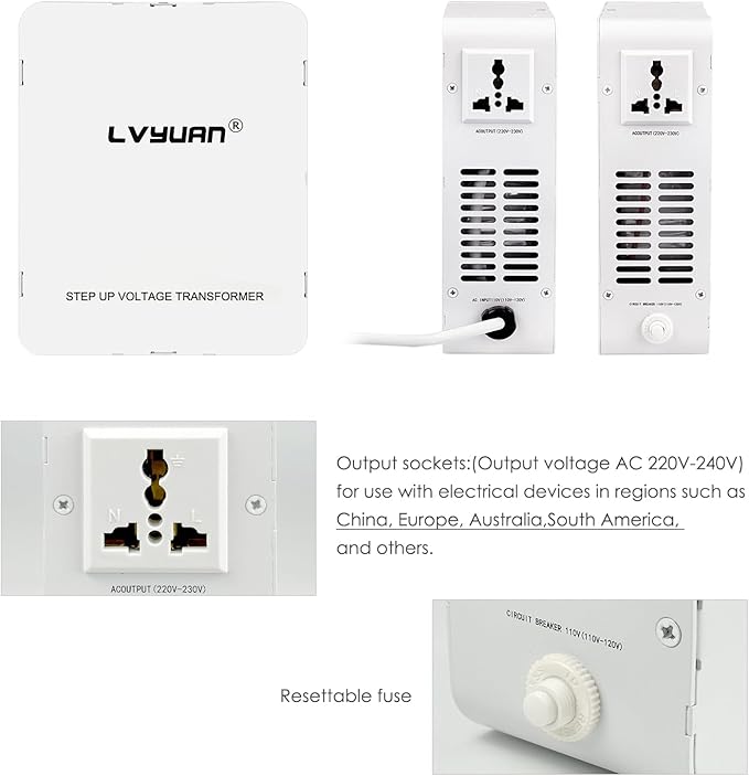 LVYUAN 1000W 110/120V to 220/240V Voltage Converter Step Up Transformer Electrical Converter with Circuit Breaker Protection for Euro China Korea Appliances[3 Year Warranty]