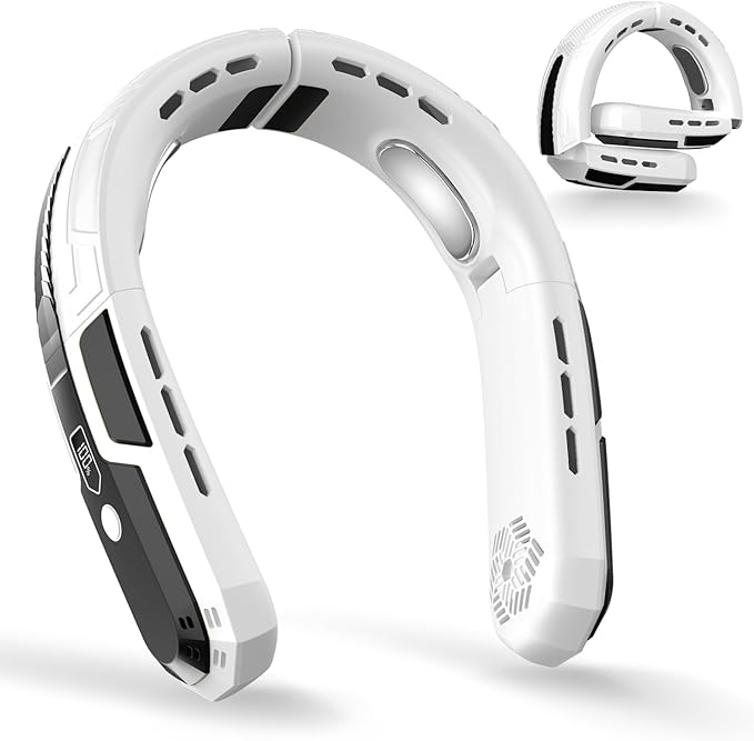 WXX Portable Neck Fan, Neck Fan Rechargeable, 360° Cooling Personal Fan, 3 Speeds Foldable Quiet Wearable Fan for Travel Outdoor Indoor, Birthday Gifts for Men Women-White&Black