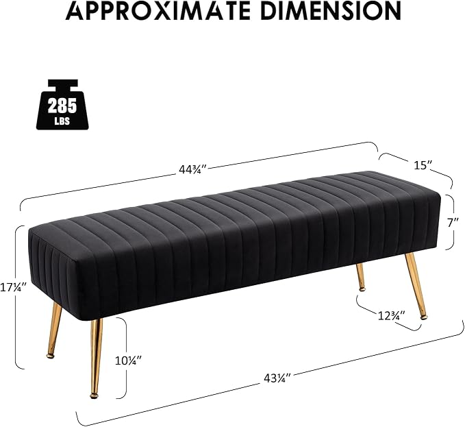 44 Inch Bedroom Bench, Upholstered Tufted Striped Fabric Ottoman Benches - Image 3