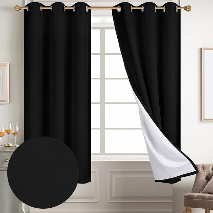 Diraysid 100% Blackout Curtains Black Linen Curtains - Image 2