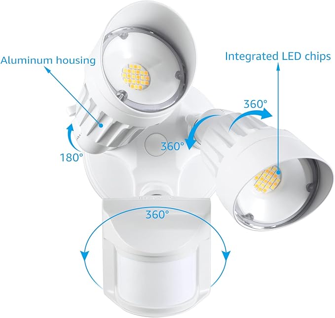 LEONLITE 3CCT LED Security Light, Motion Sensor Outdoor Lights, Dusk to Dawn, ETL Listed, Adjustable Heads, 3000K4000K5000K Selectable, Motion Detector Flood Light for Outside, IP65 Waterproof, White