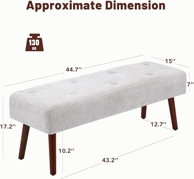 44 Inch Bedroom Bench, Modern Ottoman End of Bed Bench, Upholstered Chenille - Image 2