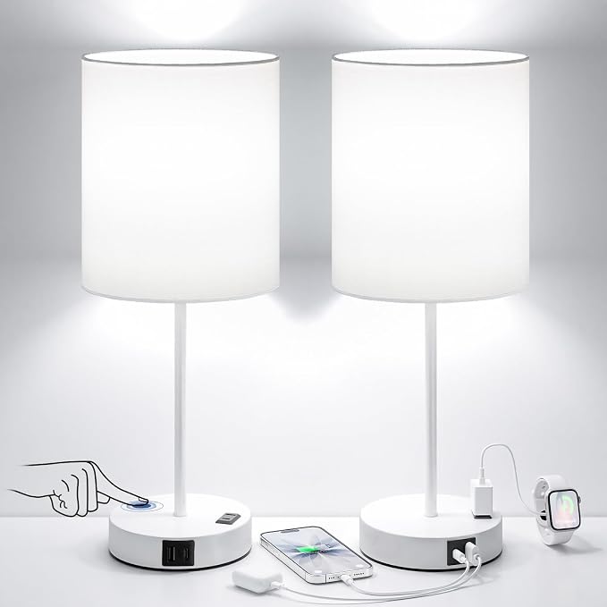 17.6" White Touch Lamps for Bedroom Set of 2 - Image 8