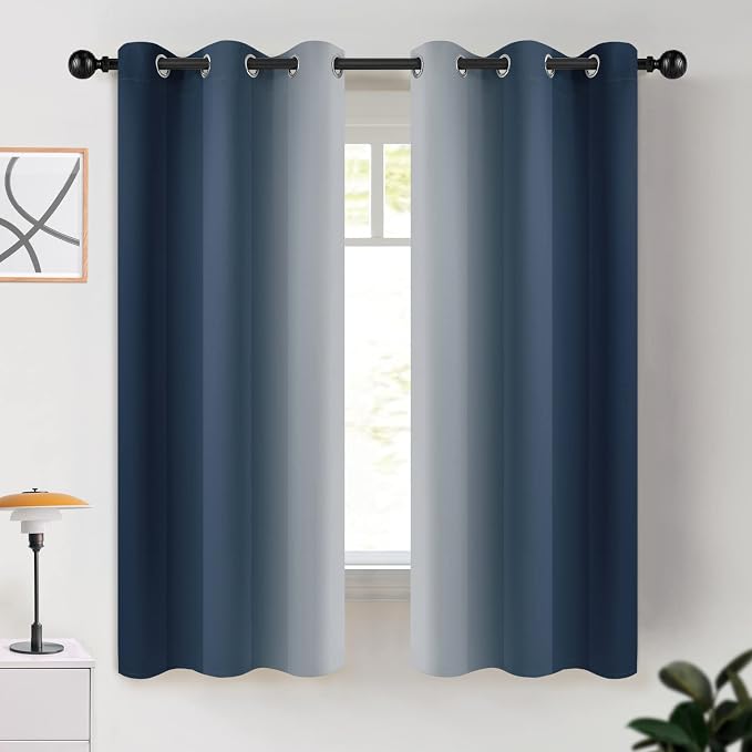 COSVIYA Grommet Room Darkening Ombre Navy Blue Curtains W42xL63 inch | Navy and by COSVIYA