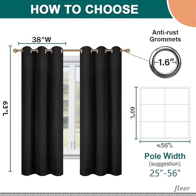 Diraysid 100% Blackout Curtains Black Linen Curtains - Image 3