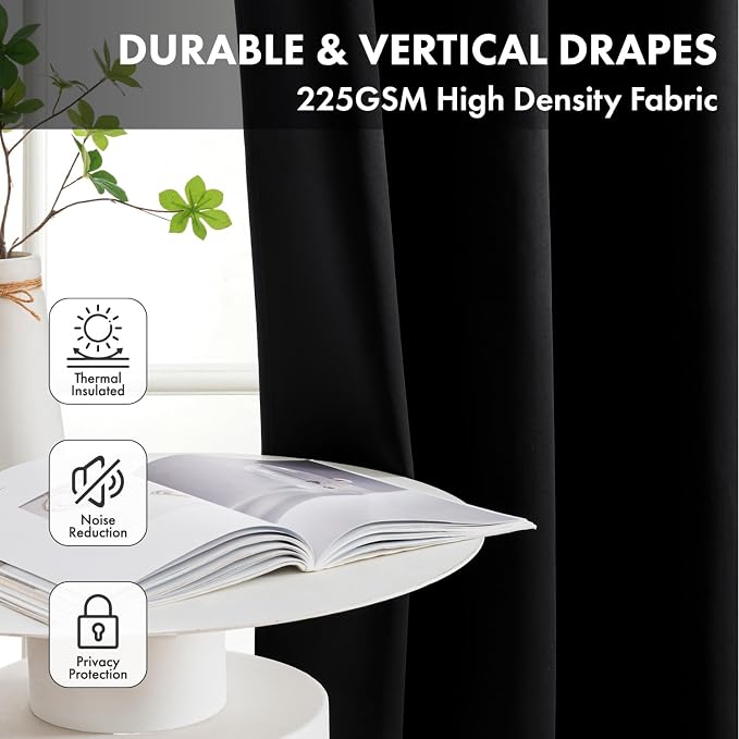 Short Black Blackout Kitchen Curtain W40 x L45 Inch 2 Panels | Thermal Insulated - Image 4