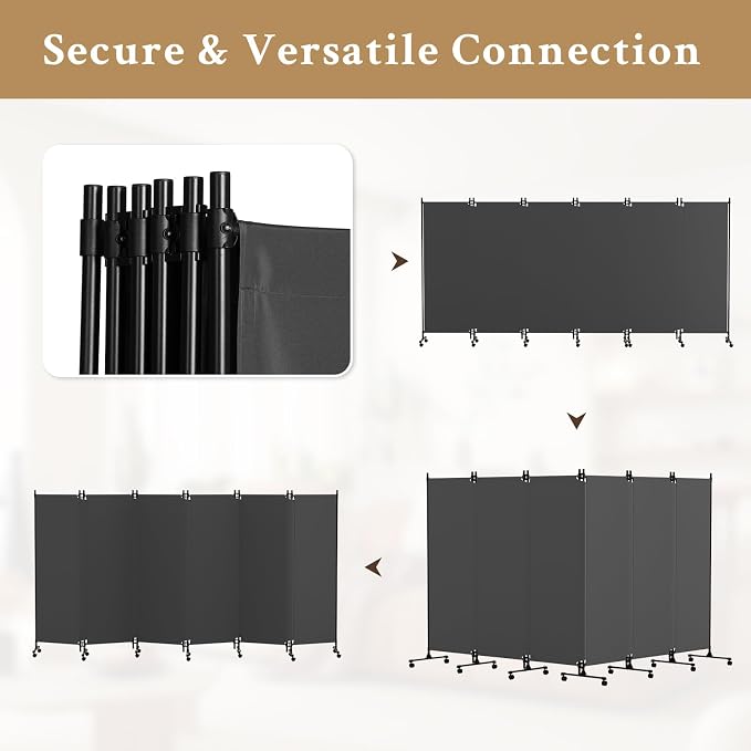 Kokorona 6 Panel Room Divider, 6FT Tall Folding Privacy Screen - Image 5