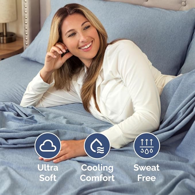 Full XL Bed Sheet Set - 4 Piece Extra Long Extended Full XL Sheets - Soft, Breathable & Cooling - Fits 8" to 16" Mattress with Deep Pockets - 54" x 80" - Wrinkle and Fade Resistant - Heathered Blue