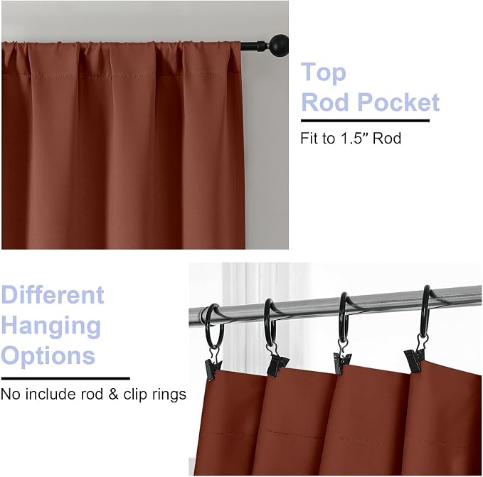 Simplebrand Ava Terracotta Short 36 Inches Blackout Curtain 2 Panels Set - Image 3
