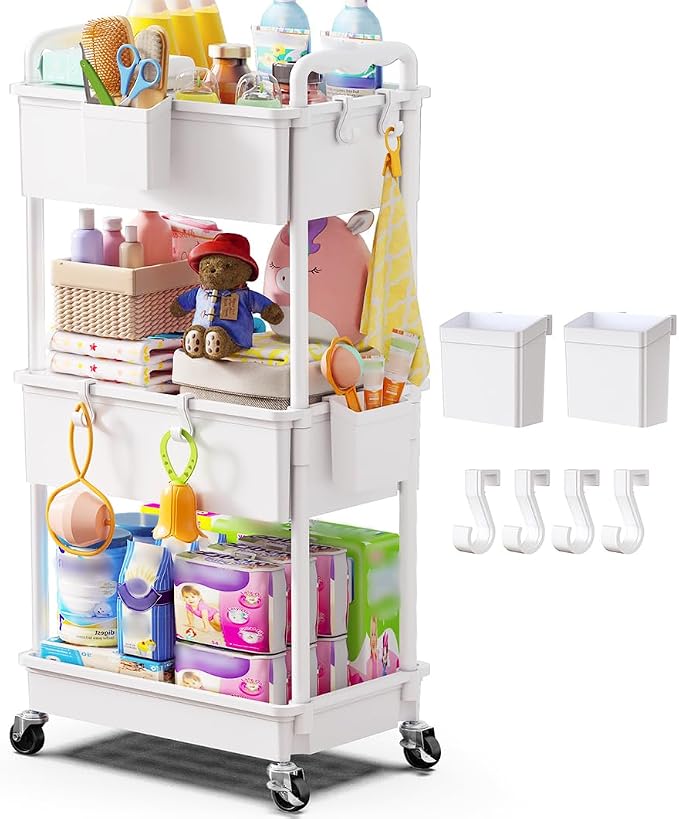 Goovilla Diaper Cart with Lockable Wheels and Easy Assembly, 3 Tier White | by Goovilla