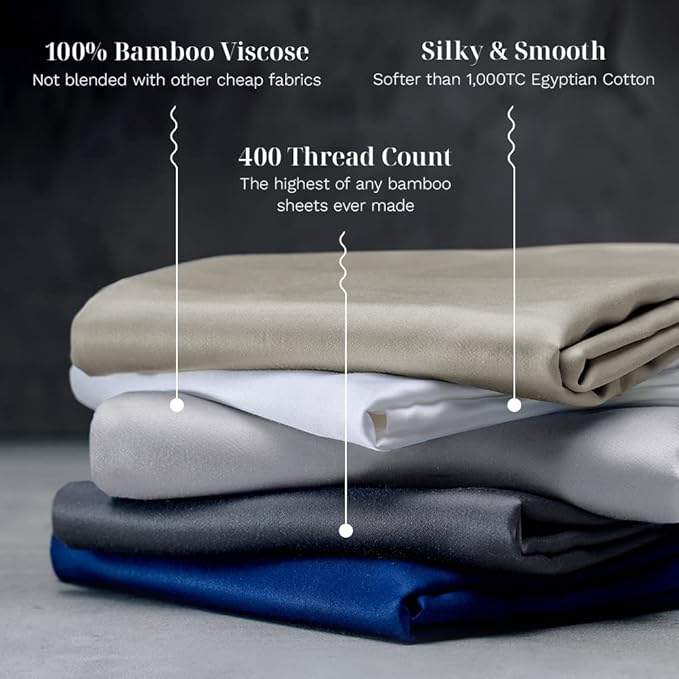 LUXOME Luxury Sheet Set | 100% Rayon (Viscose) from Bamboo | Split King - Charcoal | Deep Pockets | 5-Piece Set (2 Fitted, Flat, 2 Pillowcases)