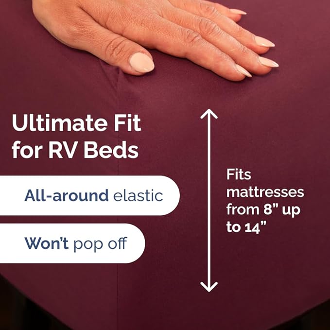 RV Short Queen Sheet Set 60 X 75 - 4 Piece RV Short Queen Bed Sheets - Soft, Breathable & Cooling - Designed for Bunks, Trailers & Campers - Fits 8” to 12" Mattress - Hotel Luxury Bedding - Burgundy