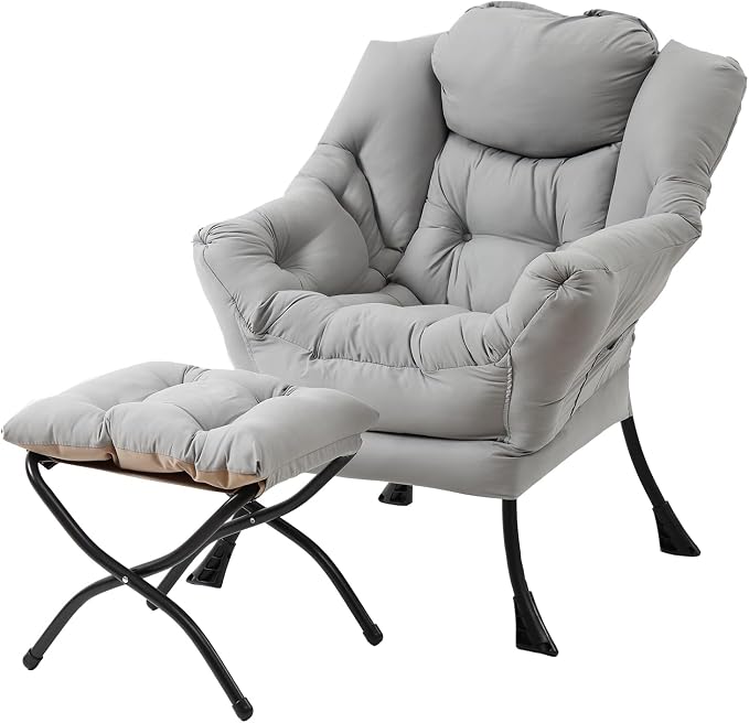 Welnow Lazy Chair with Ottoman, Reading Chair with Footrest, Light Grey | A by LifeGetsBetterWithWelnow