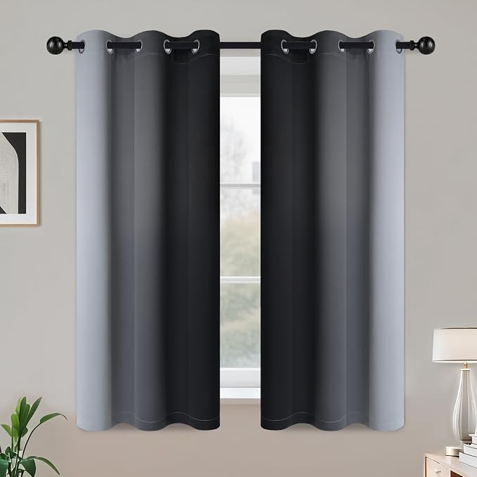 COSVIYA Grommet Ombre Black Room Darkening Curtains 54 inch - Image 2