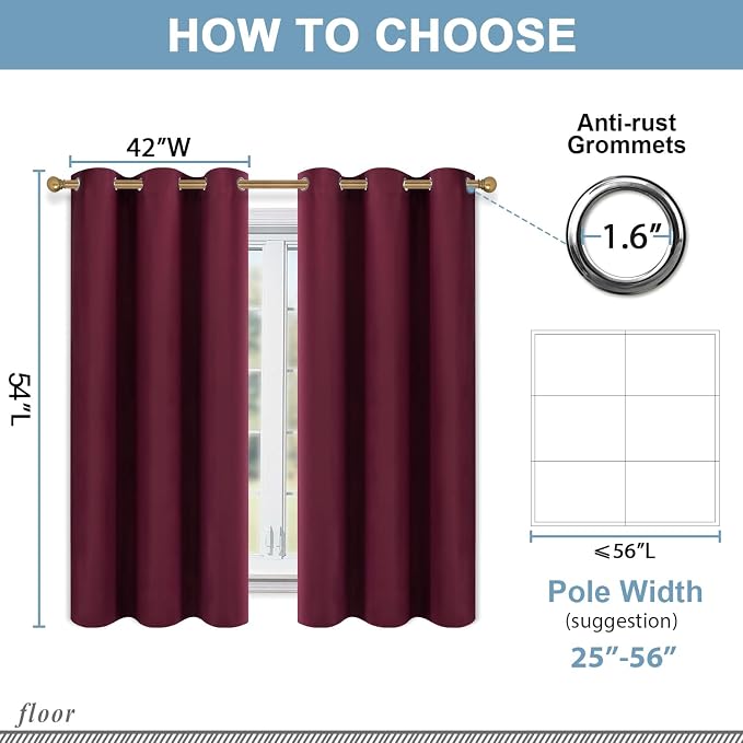 Diraysid Burgundy Red Grommet Blackout Curtains - Image 5