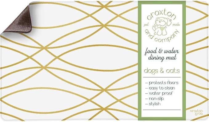 CROXTON & CO. Non-Slip Faux Leather Pet Feeding Mat for Dog Bowls | Large Bowl Mat for Food and Water | Durable, Easy-to-Clean Pet Food Mat for Floors | Size: 16.5"x18"