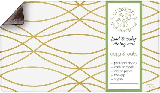 CROXTON & CO. Non-Slip Faux Leather Pet Feeding Mat for Dog Bowls | Large Bowl Mat for Food and Water | Durable, Easy-to-Clean Pet Food Mat for Floors | Size: 16.5"x18"