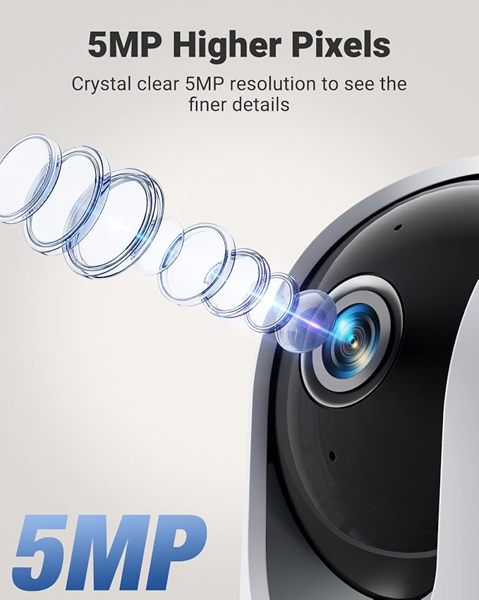 MUBVIEW 5MP Plug-in Indoor Security Camera no Subscription, 5/2.4G WiFi Pet Cam Indoor with Phone App, Dog Camera with Speaker, Night Vision, Motion Detection, Auto Tracking, Cat/Elder/Baby Monitor