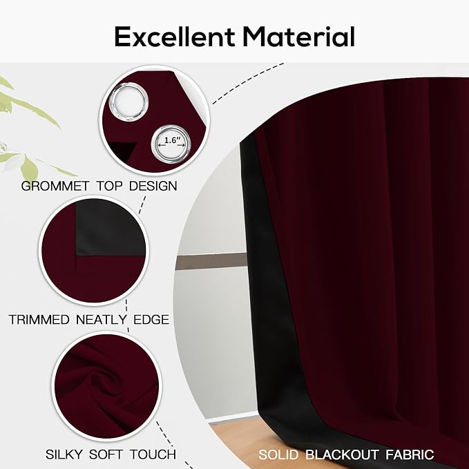 Yakamok Wine Blackout Curtains 63 inches Long - Image 4