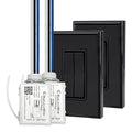 RunLessWire 3-Way Fan & Light Battery-Free DIY Kinetic Wireless Light Switch Kit for Bathrooms & Ceiling Fans: 2 Dual Remote Switches, Both Control 2 5A On/Off Receivers Separately – Black