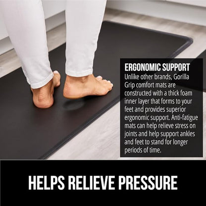 GORILLA GRIP 2 Pack Comfortable Cushioned Kitchen Mats for Floor, 17x24 + 17x48, Waterproof and Stain Resistant, 1/2 Inch Thick Soft Ergonomic Standing Desk Anti Fatigue Mat, Foam Supports Feet, Black