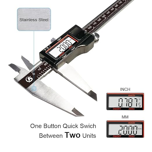 KETOTEK Digital Caliper 8" Electronic Caliper IP54 Splash Proof, Measuring Tool with Stainless Steel, Micrometer LCD Screen, Switch from Inch Metric, Auto-Off for 3D Printing, Jewelry (200 mm)
