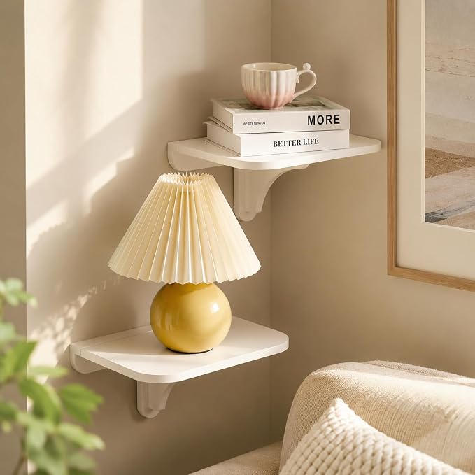 WELLAND 11.8" x 8.25" White Wall Mounted Desk Small Floating Shelves Set of 2 - Image 2