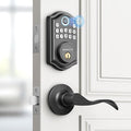 AkaGear DS10 Keyless Entry Door Lock with Handle - 2 Lever Handles, Fingerprint Door Lock, Keypad Deadbolt, 2 Keys, Code, Smart Locks for Front Door, Auto-Lock, Easy Installation - Matte Black