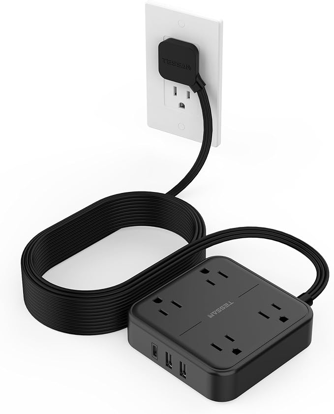 TESSAN Surge Protector Flat Extension Cord 15Ft, Flat Plug Power Strip | 4 by TESSAN