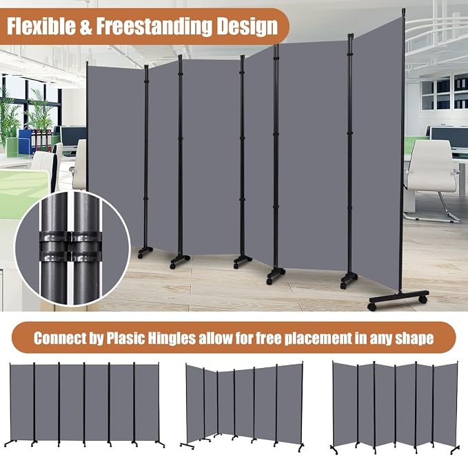 Room Divider 6FT Tall Folding Privacy Screens, 6 Panel Wall Divider w/Wheel | - Image 6