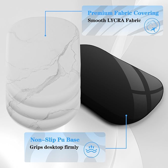 Mouse Pad Wrist Wrist Rest, Comfortable Memory Foam Wrist Rest, Non-Slip PU Base, Ergonomic Wrist Support and Arm Rests for Gaming, Office, Computer Use, Relieve Typing Pain （White Marble）