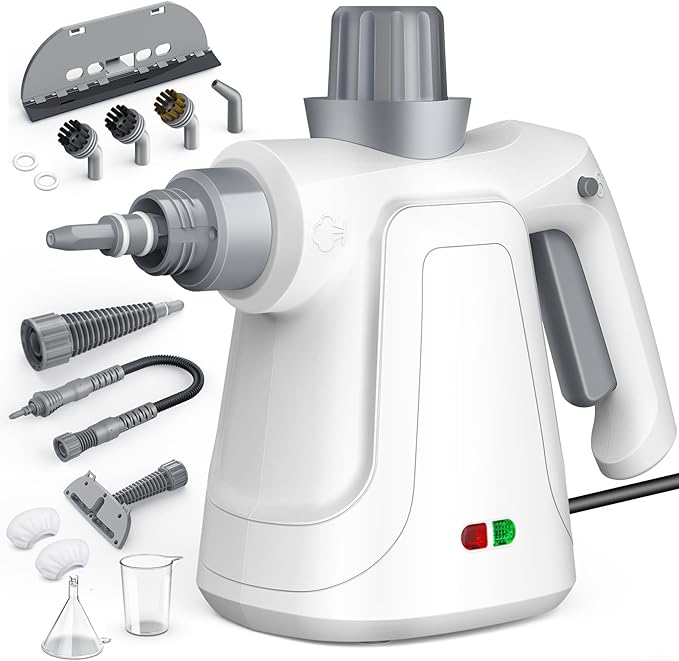 LaoTzi Steam Cleaner Handheld, 1300W High Pressure Natural Steamer with 450ml Large Tank & Hands-Free Lock, 14-Piece Steam Cleaner Pro Toolkit for Home, Kitchen, Car, Tile, Grout, Grill & Upholstery