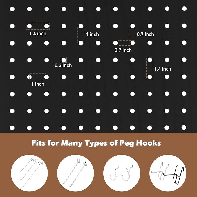 6 Panel Pegboard Room Divider | Black Wood Folding Privacy Screen - Image 4