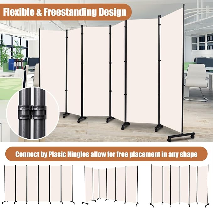 Room Divider Folding Privacy Screens W/Wheels, Divider - Image 5