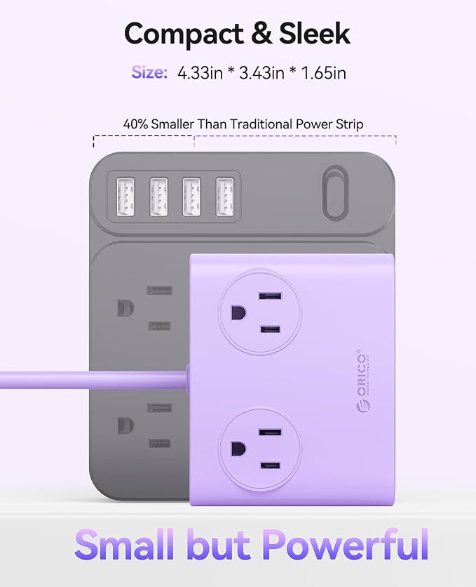 ORICO 25W GaN Power Strip with USB Ports, 8-in-1 Charging Station | with 4 AC - Image 6