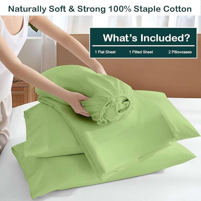 NON Sticky cotton Full Size Sleeper Sofa Sheets, 4 Piece Egyptian Cotton Bed Sheet Set for Sofa Bed, 8" Deep Pocket for Pull Out Couch Mattress, 54" x 75", Sage Solid, Soft & Breathable