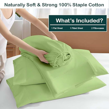 NON Sticky cotton Full Size Sleeper Sofa Sheets, 4 Piece Egyptian Cotton Bed Sheet Set for Sofa Bed, 8" Deep Pocket for Pull Out Couch Mattress, 54" x 75", Sage Solid, Soft & Breathable