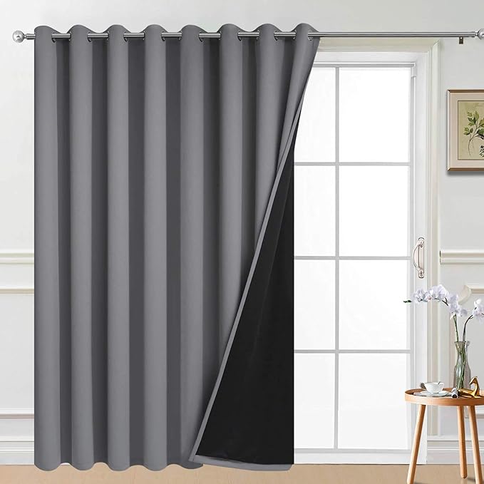 Yakamok Grey 100% Blackout Patio Door Curtain Panels W100 x L84, 1 Panel | by Yakamok
